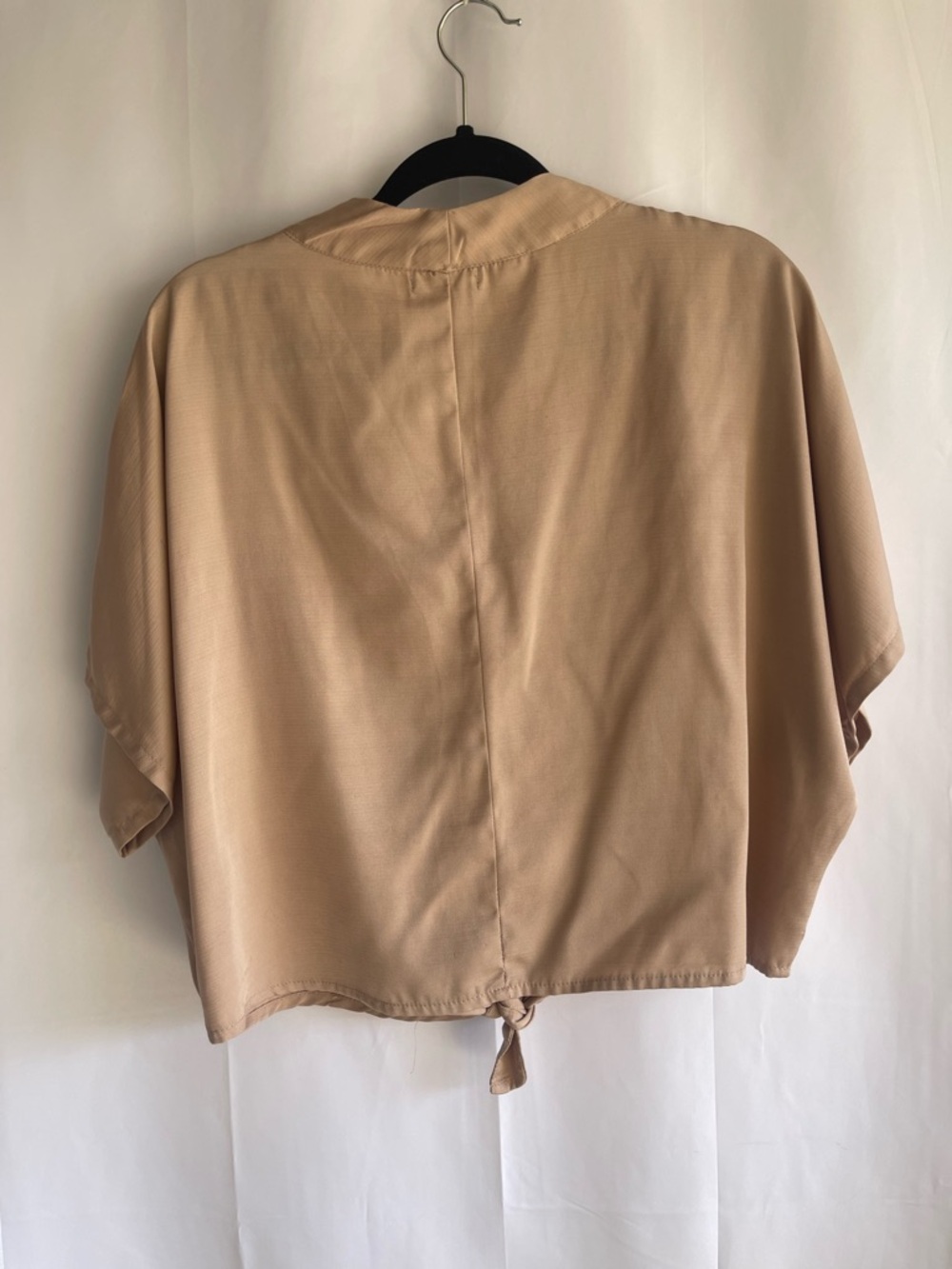 Style Envy Beige Button-Front Tie-Hem Short Sleeve Blouse - Picture 7 of 7